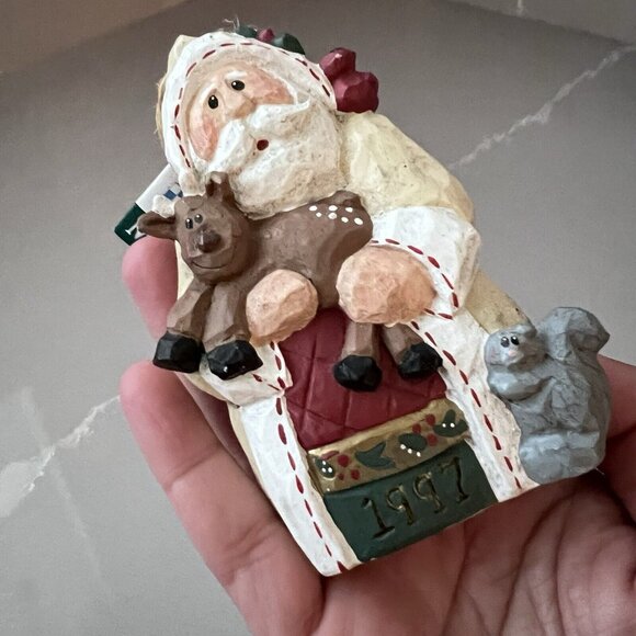 NWT Eddie Walker Midwest Cannon Falls Ornament Wooden Santa Reindeer Vtg 1997 - Picture 2 of 6